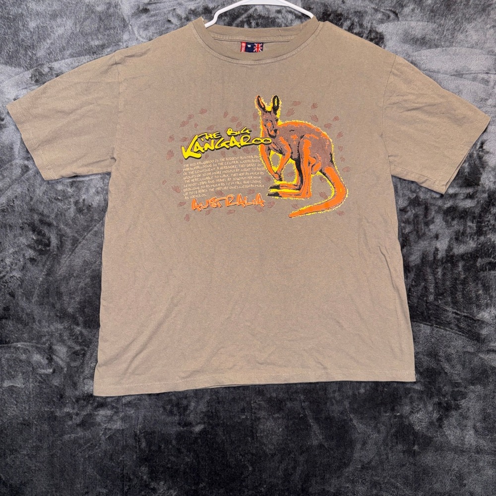 Vintage Australia The Big‎ Kangaroo Graphic T-Shirt Tan Mens XL Souvenir Tee